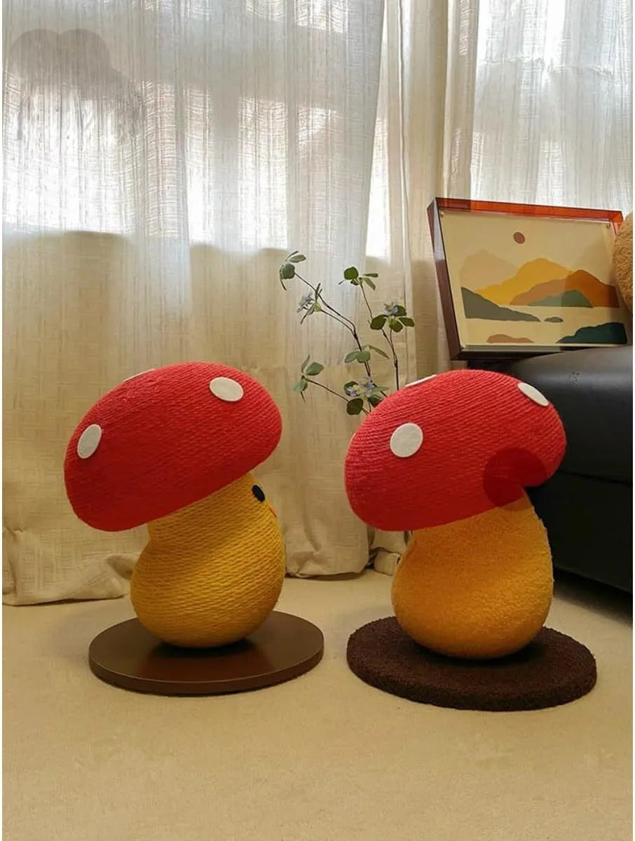 Foldable accordion design cardboard cat scratcher with mushroom-shaped round board for furniture protection