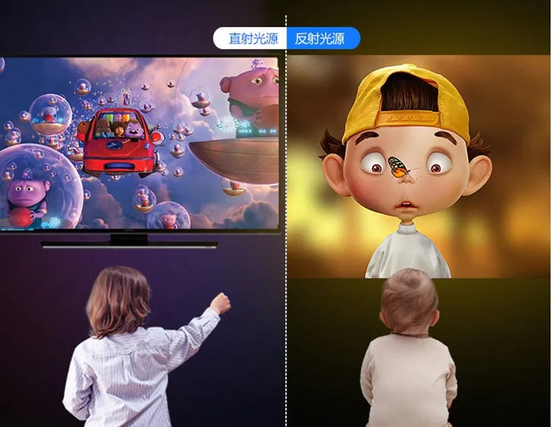 YG220 portable white or yellow LED projector showing 1080P HD projection on a wall