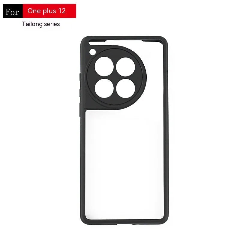 Transparent PC TPU frosted phone case with black border for OnePlus, showing corner airbags and camera cutout