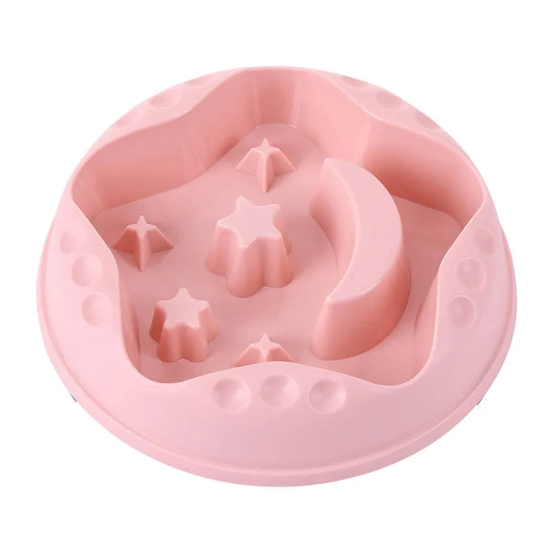 Moon Star Wings slow feeder dog bowl in blue colour with raised obstacles and anti-slip base.