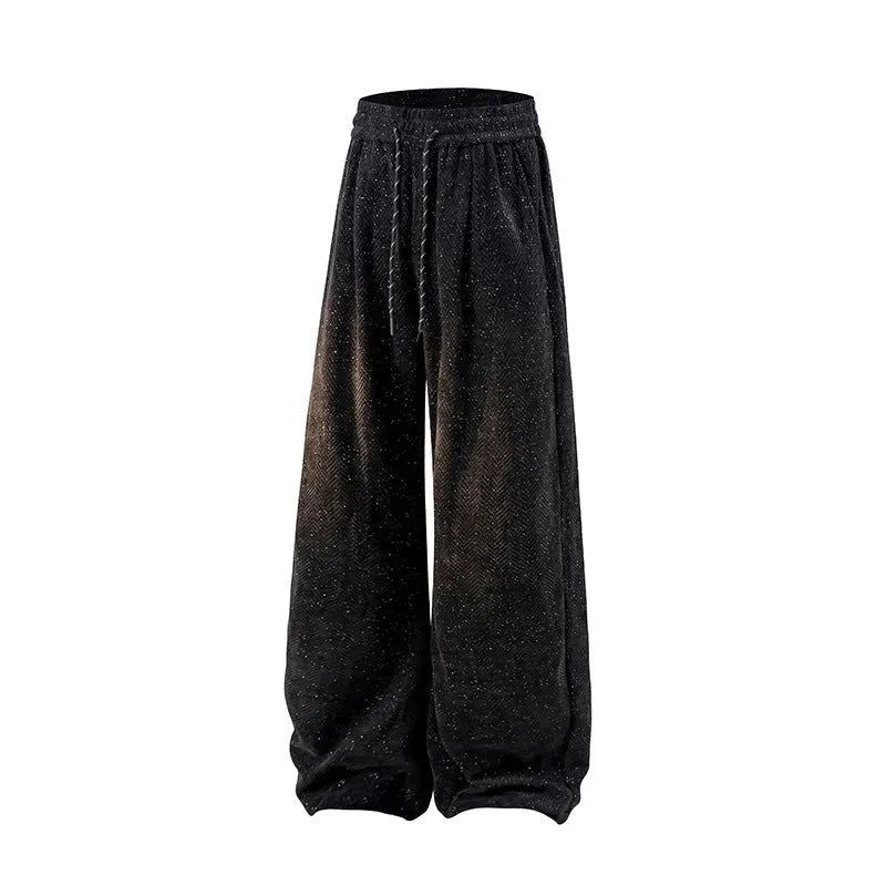 Straight-leg fleece-lined trousers with elastic waistband in light grey, dark grey, and black colours