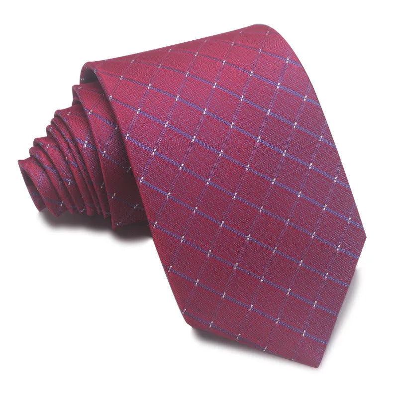 8cm wide red and black striped jacquard tie with an arrow point tip for men's formal wear