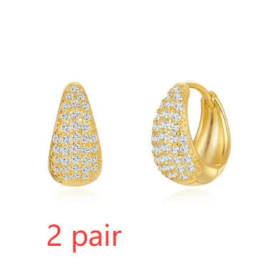 Brass diamond earclip earrings with geometric round design and electroplated gold finish