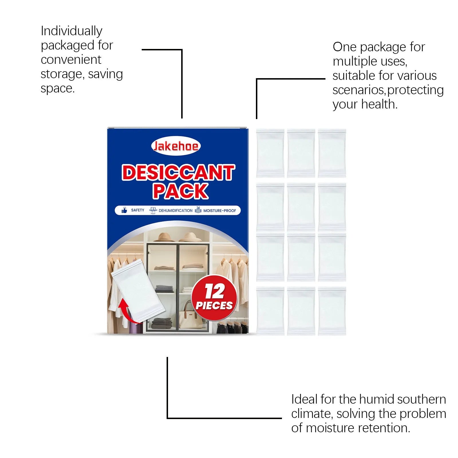 12-piece calcium chloride household desiccant pack for wardrobe and cupboard moisture control