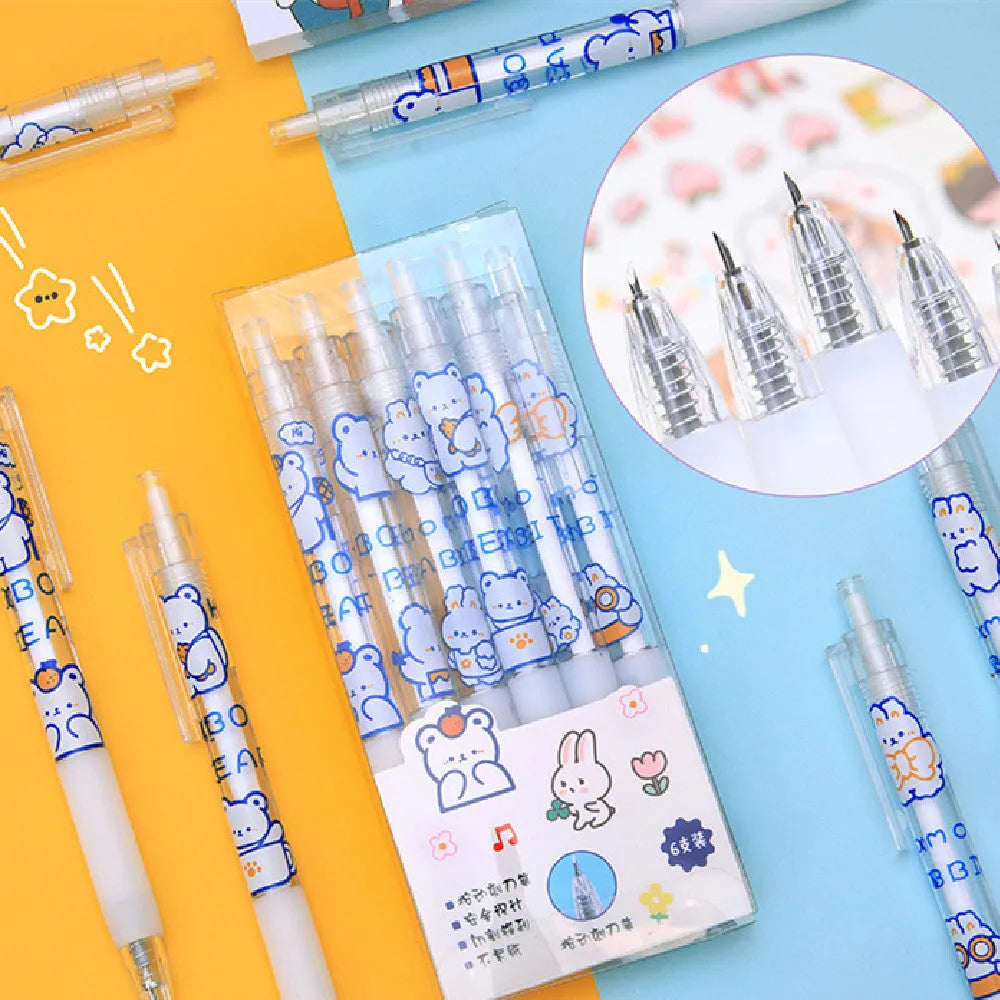 Six bear and rabbit character press pen knives with plastic casings and metal components