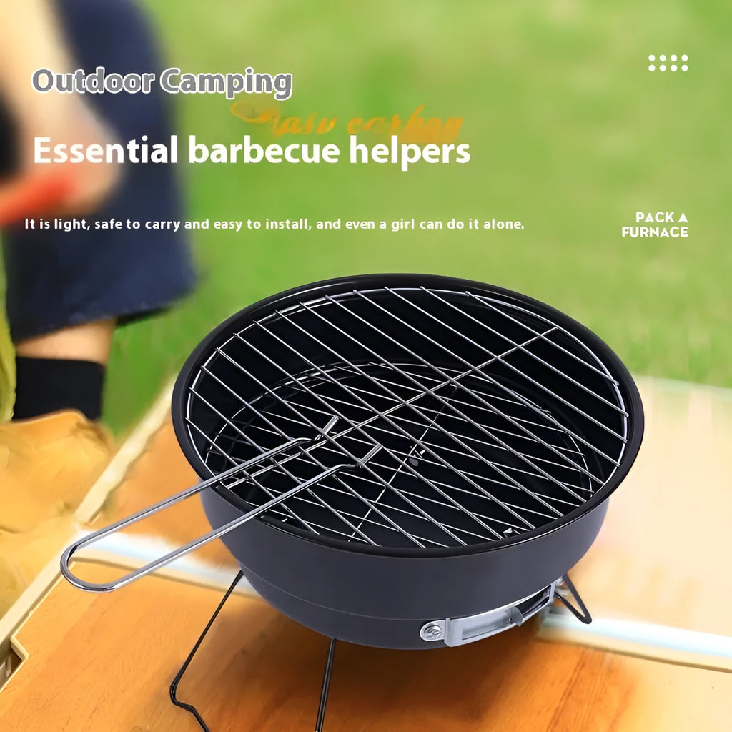 Small folding round ice stove outdoor barbecue set with mesh grill and furnace legs for 1-2 people