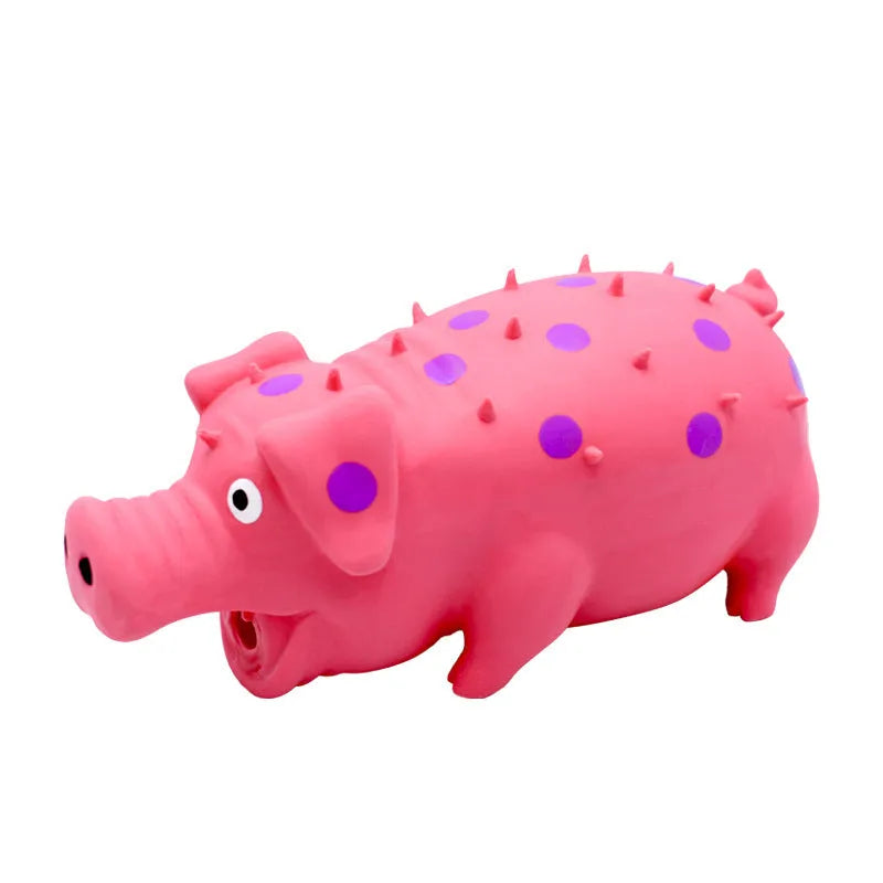 Latex pig squeaky dog chew toy for aggressive chewers with dental cleaning surface