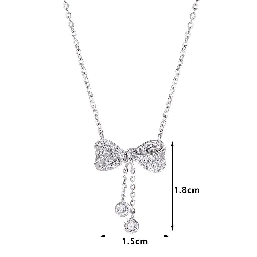 S925 sterling silver bow necklace on adjustable O-ring chain