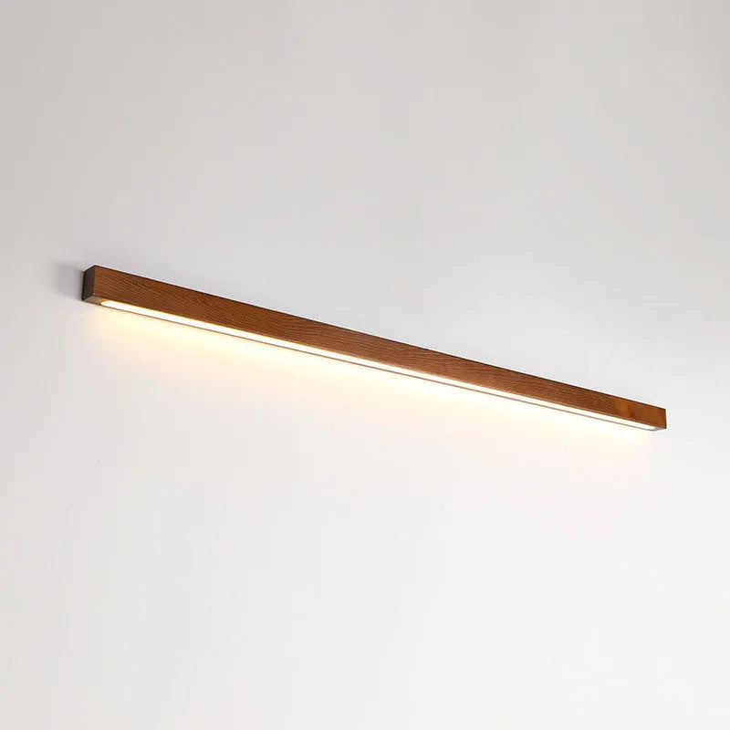 Walnut colour wood log strip wall lamp with minimalist design in three length options
