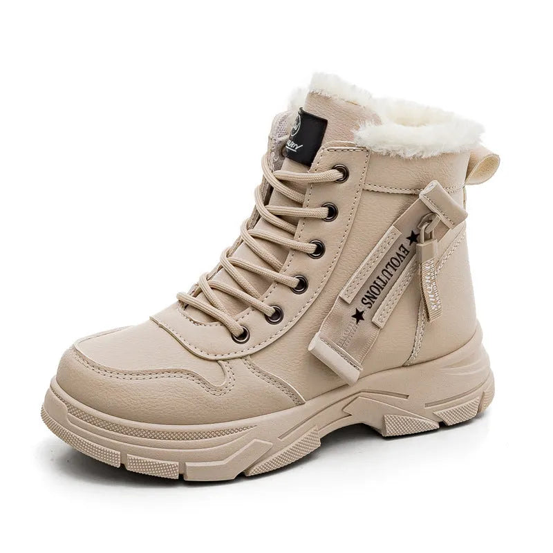 Women's plus size tall crown fleece-lined snow boots with lace-up front and round toe