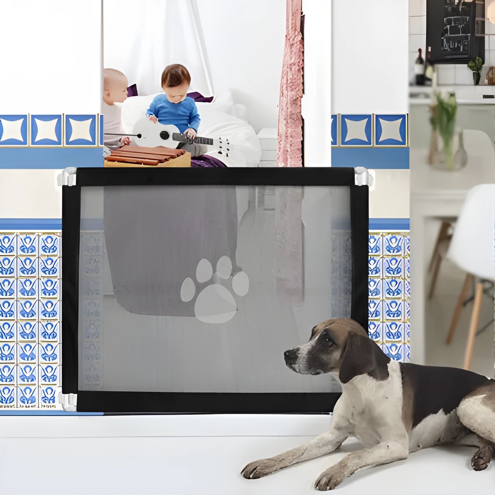Black dog gate fence isolation net 80cm high portable assembled pet safety barrier