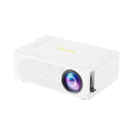 Black and white portable mini projector with wired mobile phone connection and international power adapters