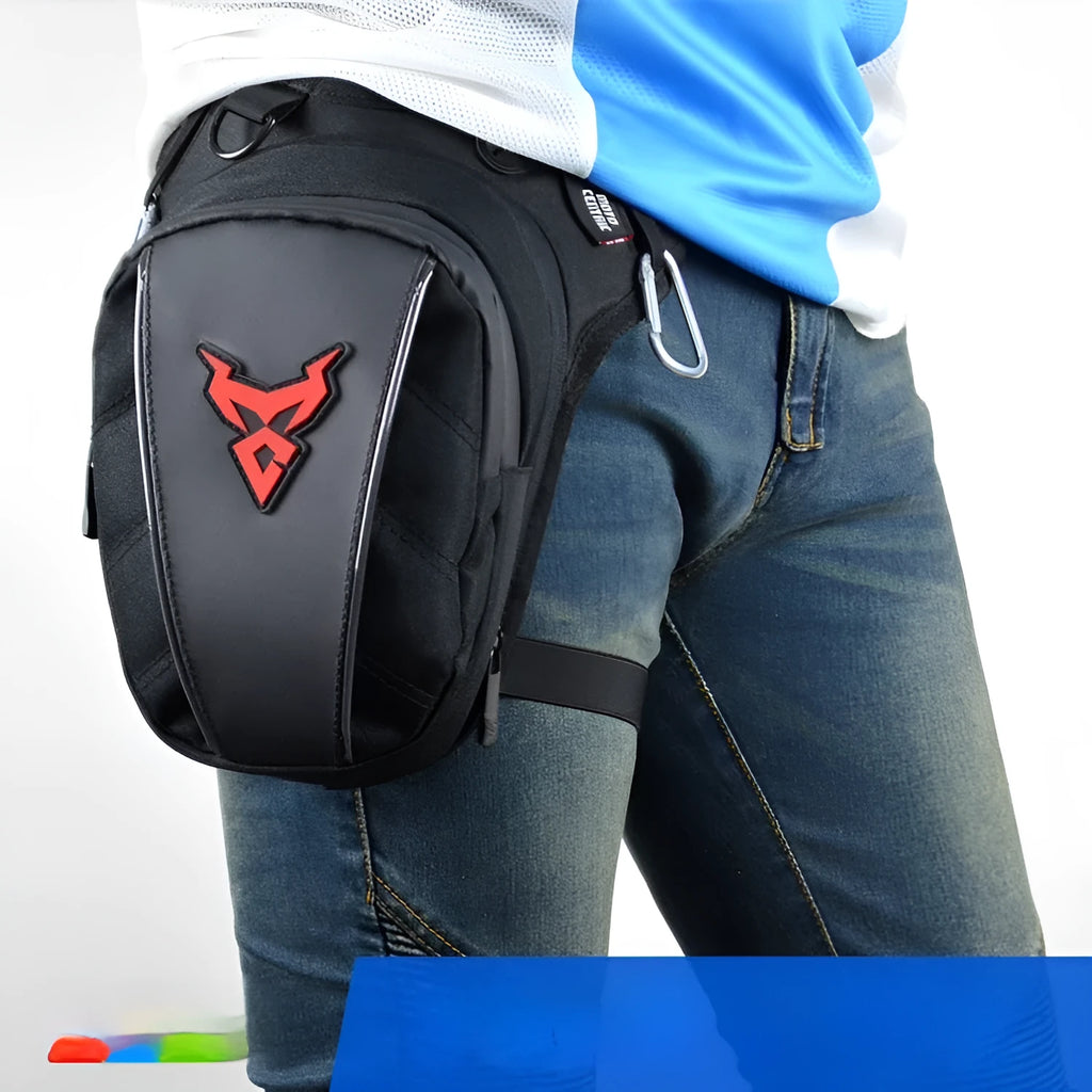 Motorcycle riding leg bag in 1200D Oxford cloth with crossbody shoulder waist attachment