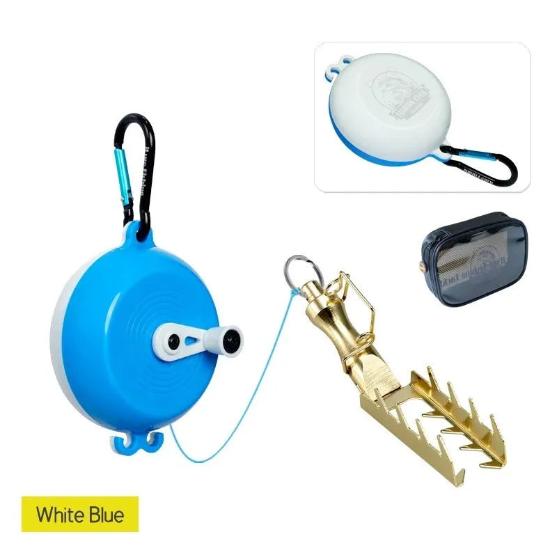 Fishing lure rescue tool with wheel mechanism and braided line for retrieving snagged baits