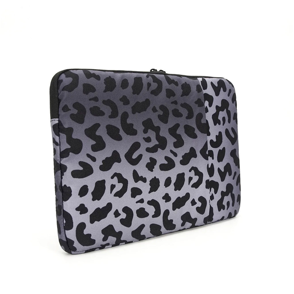 Leopard print laptop sleeve with flannel lining for 13-inch to 16-inch computers