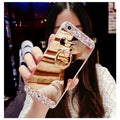 Silicone drill mirror phone case with handmade rhinestones on rose gold finish for iPhone