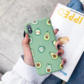 Colourful avocado cartoon design on a flexible TPU phone case for iPhones and Android models.