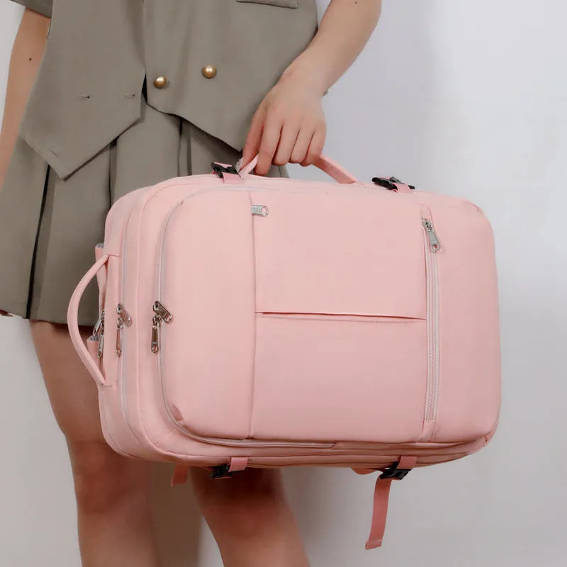 Waterproof Oxford cloth backpack in colour options showing multiple pockets and zippers, sized for a 15.6 inch laptop.