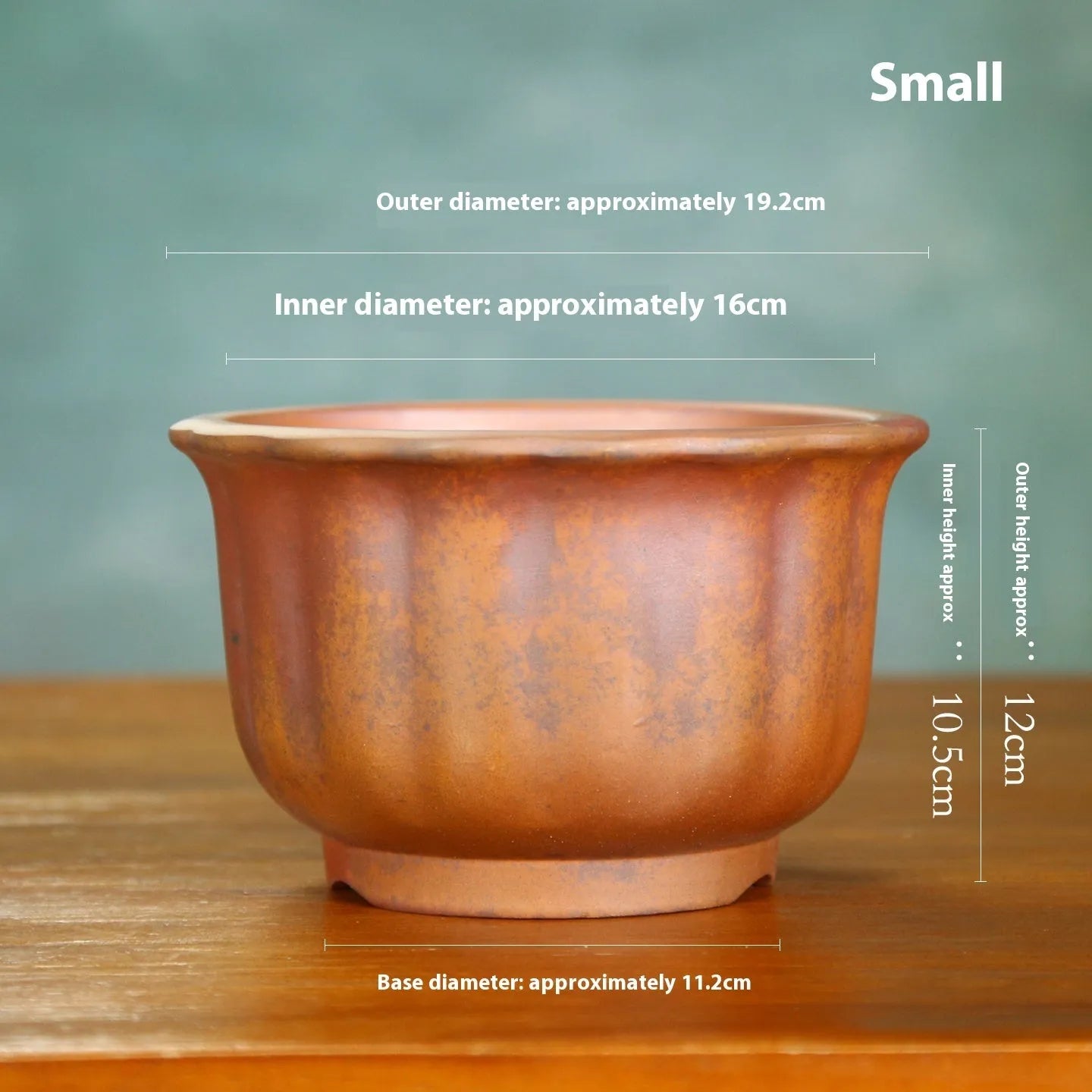 Purple sand ceramic flowerpot with antique carved wood burning design for bonsai plants