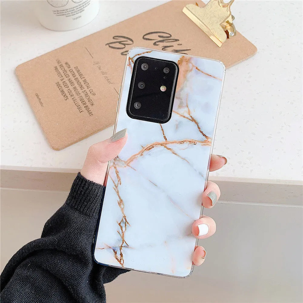 Marble phone case for Samsung S10 TPU back cover in white gold diagonal stitch colour style