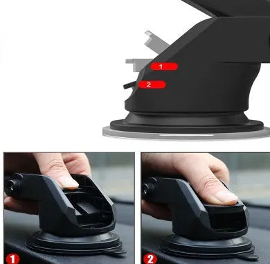 Universal car phone bracket with telescopic adjustment rod mounted on dashboard