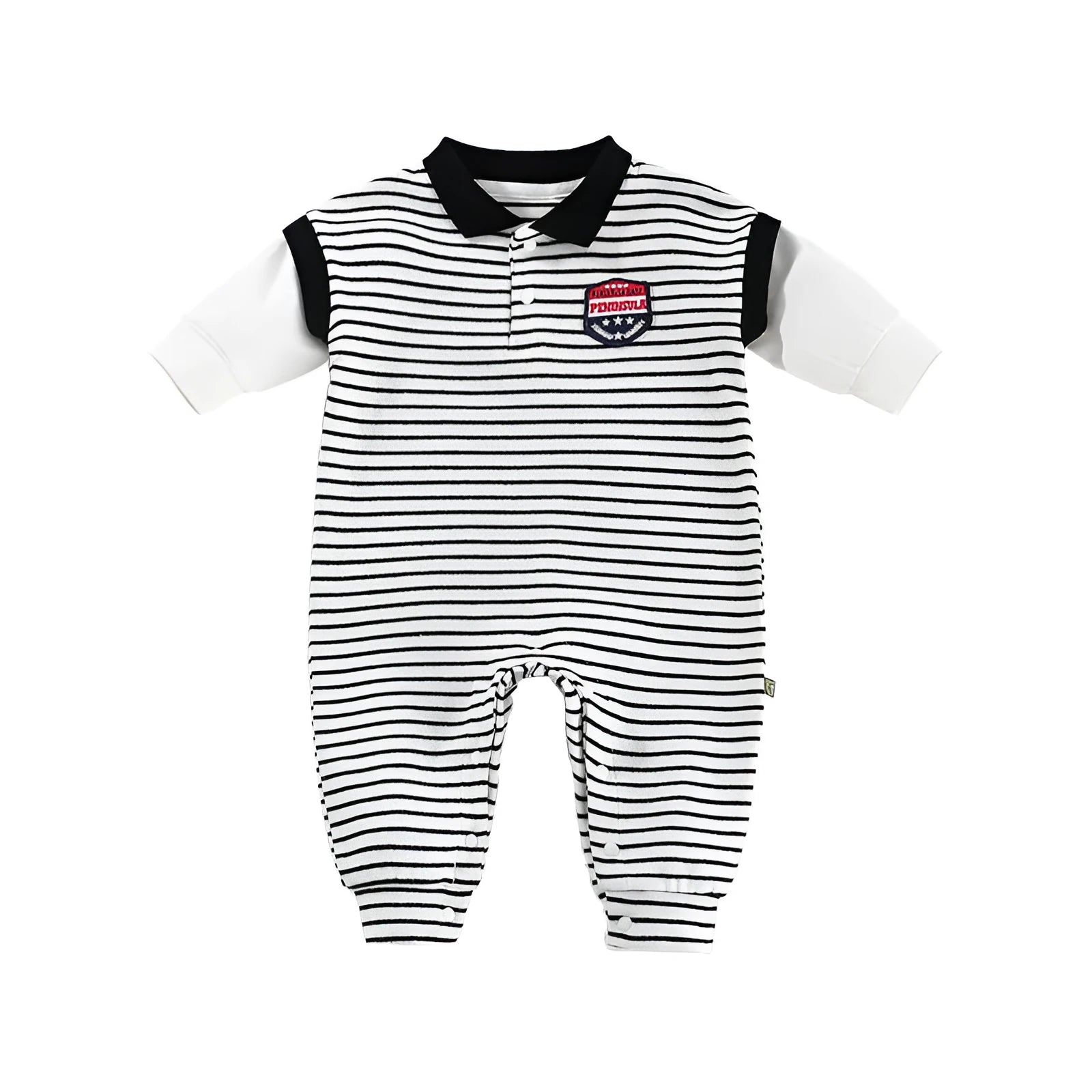 Striped cotton baby onesie in black with pullover design for newborn autumn wear