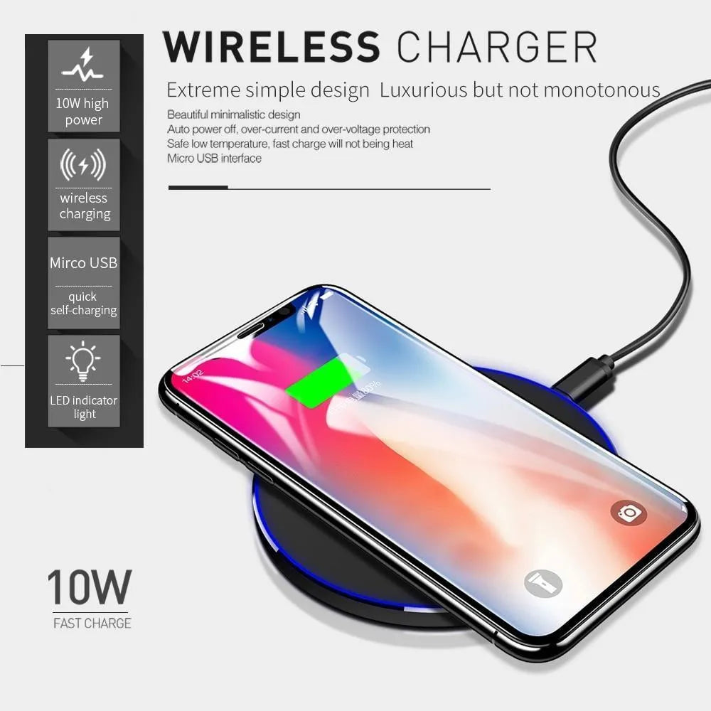 Ultra-thin black square wireless charging pad with 9V fast charging support