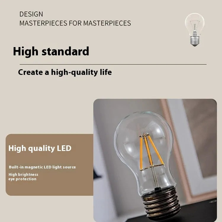 Suspension bulb creative small night lamp with iron art construction and wooden grain base