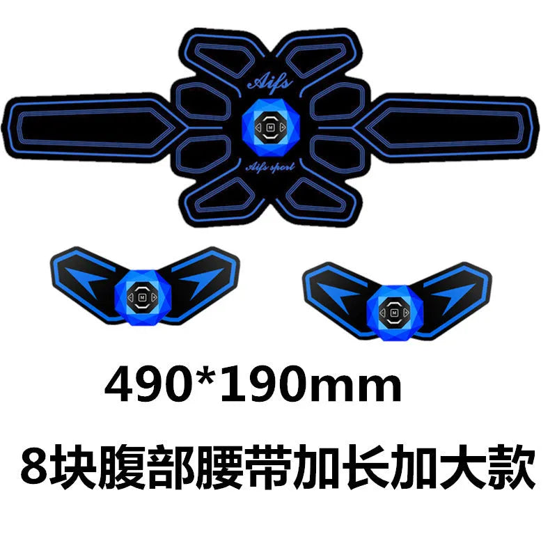 Eight-piece abdominal muscle waist reduction massage patch set showing nine style options.