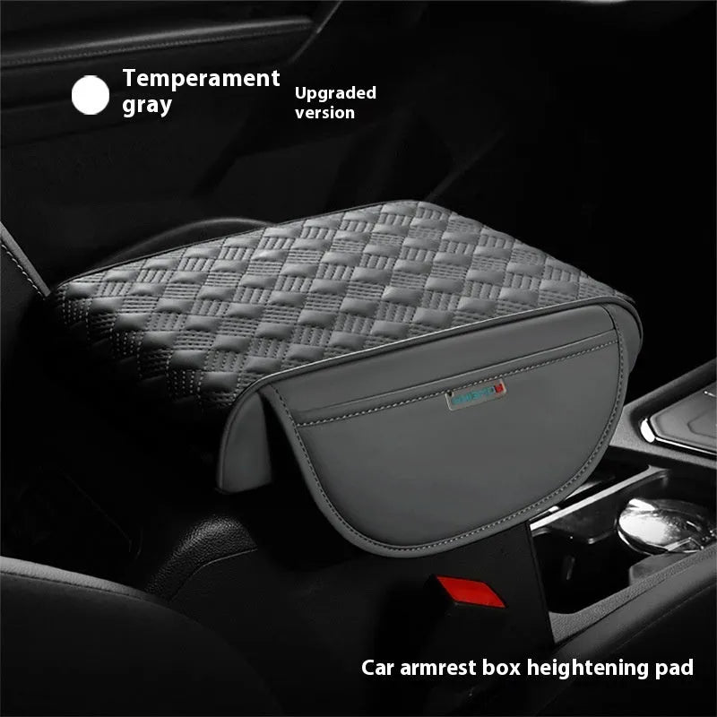 Leather automobile armrest heightening insole 32x22x5.5cm in elegant gray on car centre console