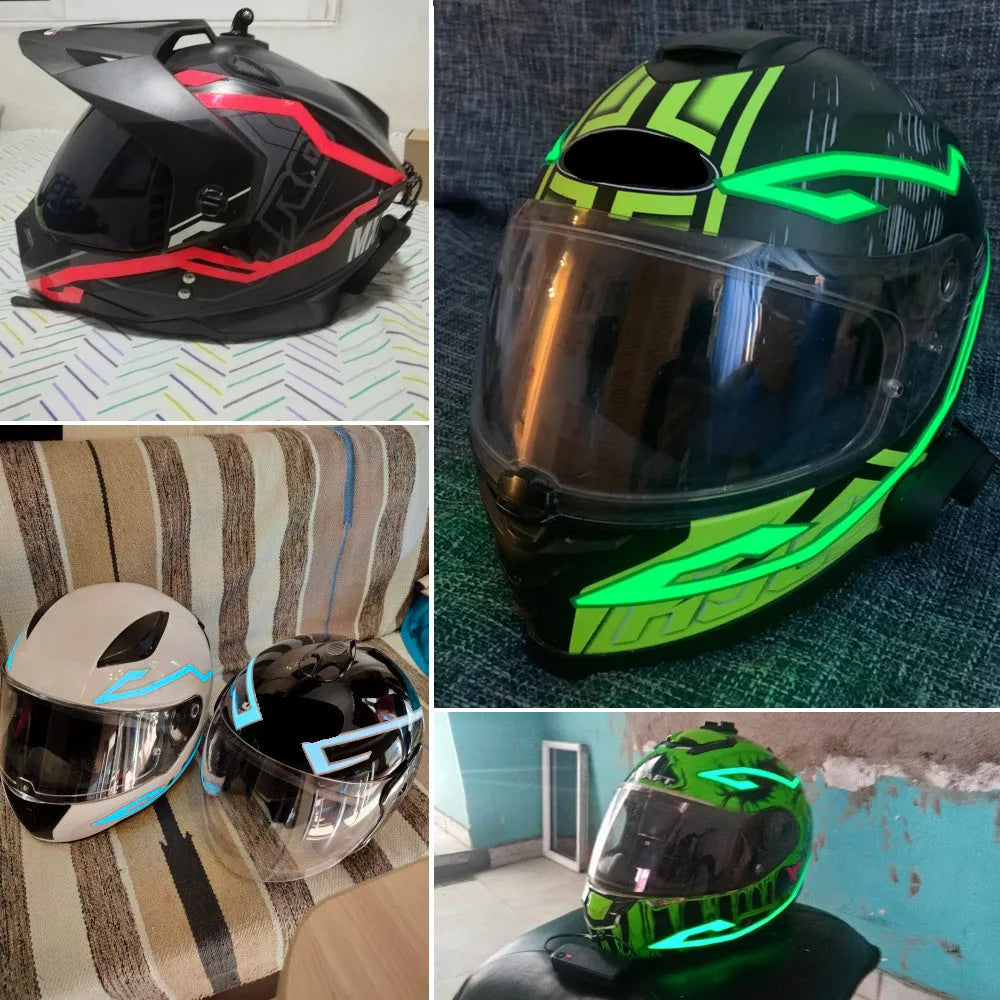 EL helmet light bar with four illuminated strips attached to a bicycle helmet, multicolour glow