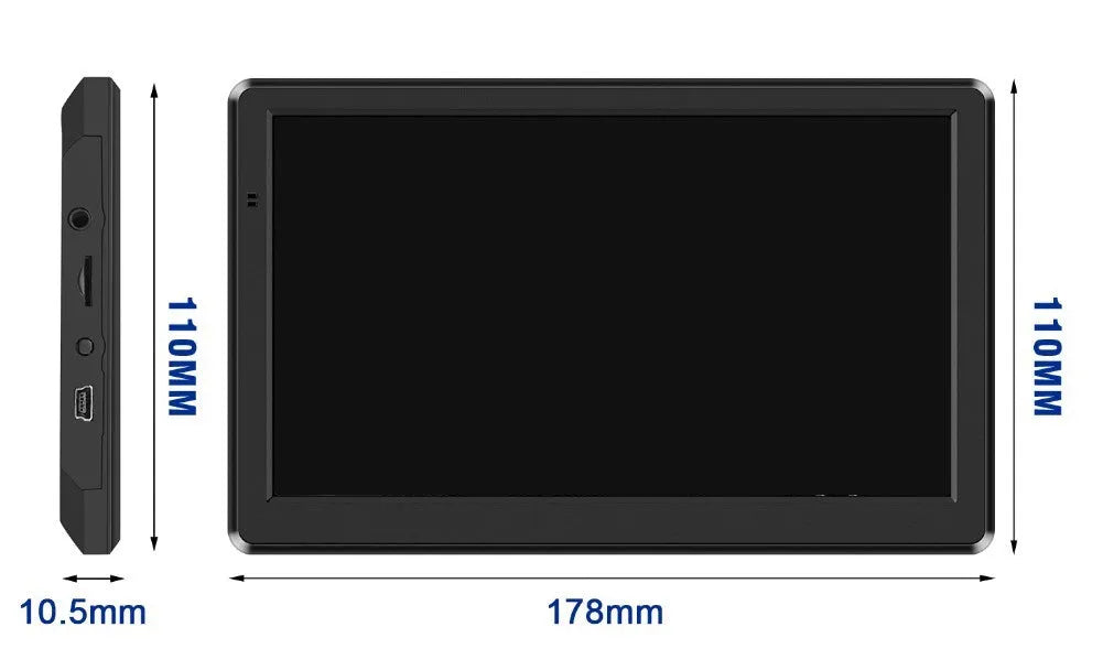 7-inch portable car GPS navigation device on dashboard with map display