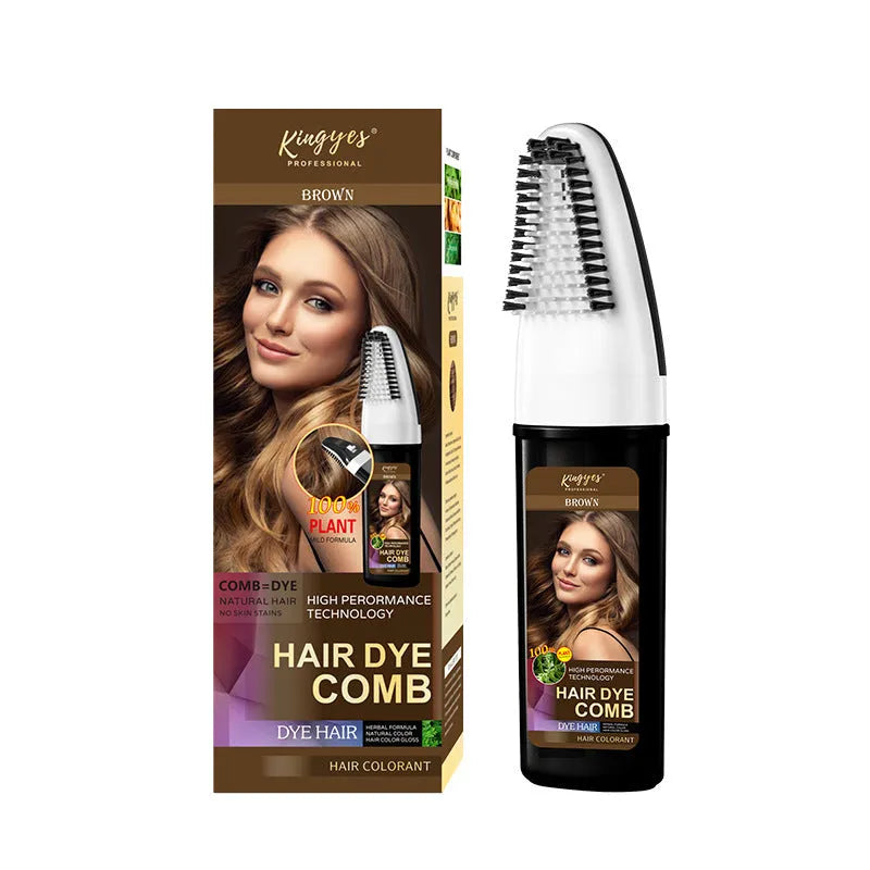 Easy Coloring Comb hair dye bottle with attached applicator brush in Brown, Wine Red, and Dark Brown options