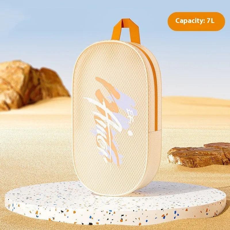 Waterproof EVA swimming storage bag in orange colour showing 3L capacity size
