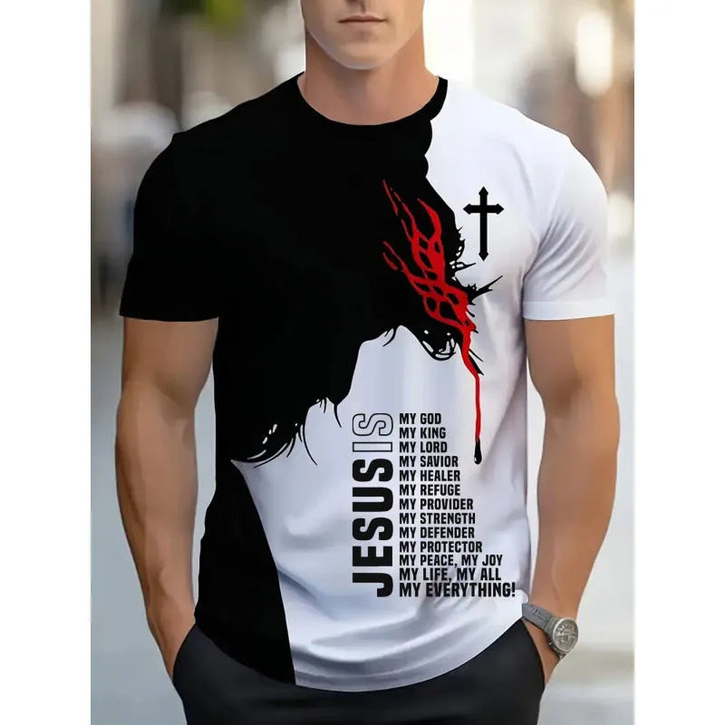 Men's loose fit short-sleeved T-shirt with digital 3D printed stripes pattern