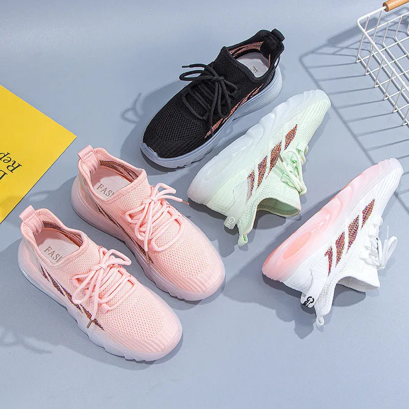 Women's cowhide sports casual shoes in white with a flat heel and high ankle opening.