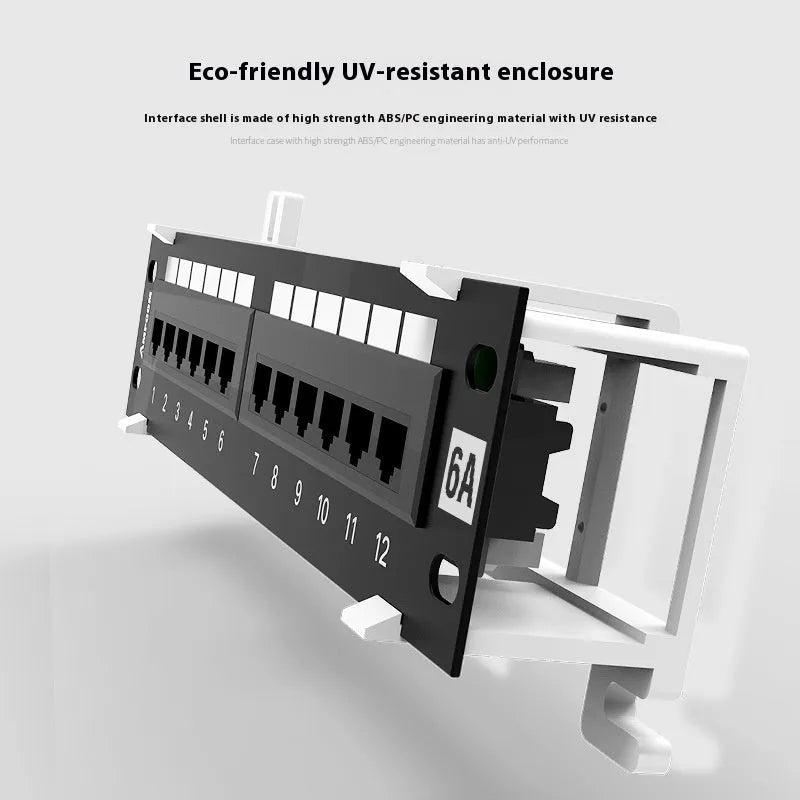 Black 12-port network distribution frame with cold rolled steel construction for home cable wiring