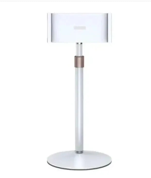 Black lifting metal tablet bracket extended to show 200mm reach supporting an 11-inch device