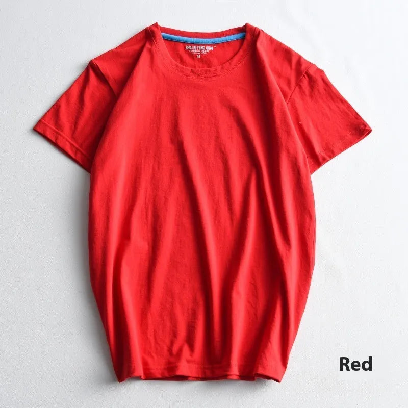 Men's solid colour combed cotton t-shirt with round neck and short sleeves