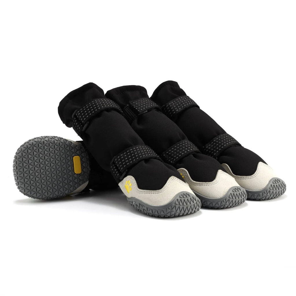 Soft-soled no heel slippage dog shoes in black cloth grey, waterproof rubber boots for medium large dogs