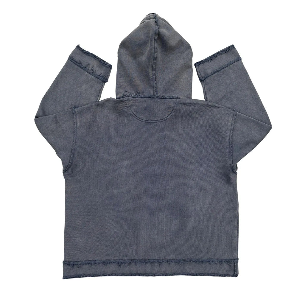 Reverse dark blue hoodie sweater with The Sun Also Rises Back To Make text graphic design