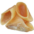 Natural cowhide anti-bite dog chewing rod in hoof shell colour, shown in small and large sizes.
