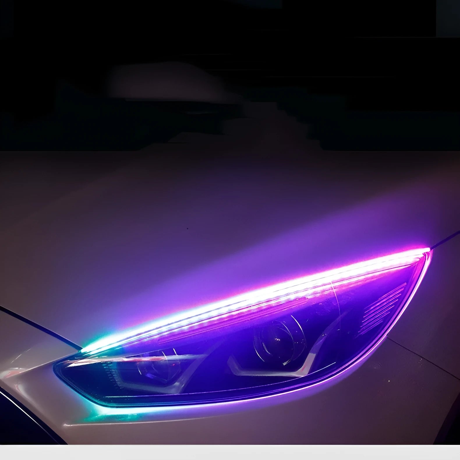 Set of RGB LED daytime running lights for cars with a remote control, available in 30cm, 45cm and 60cm lengths.