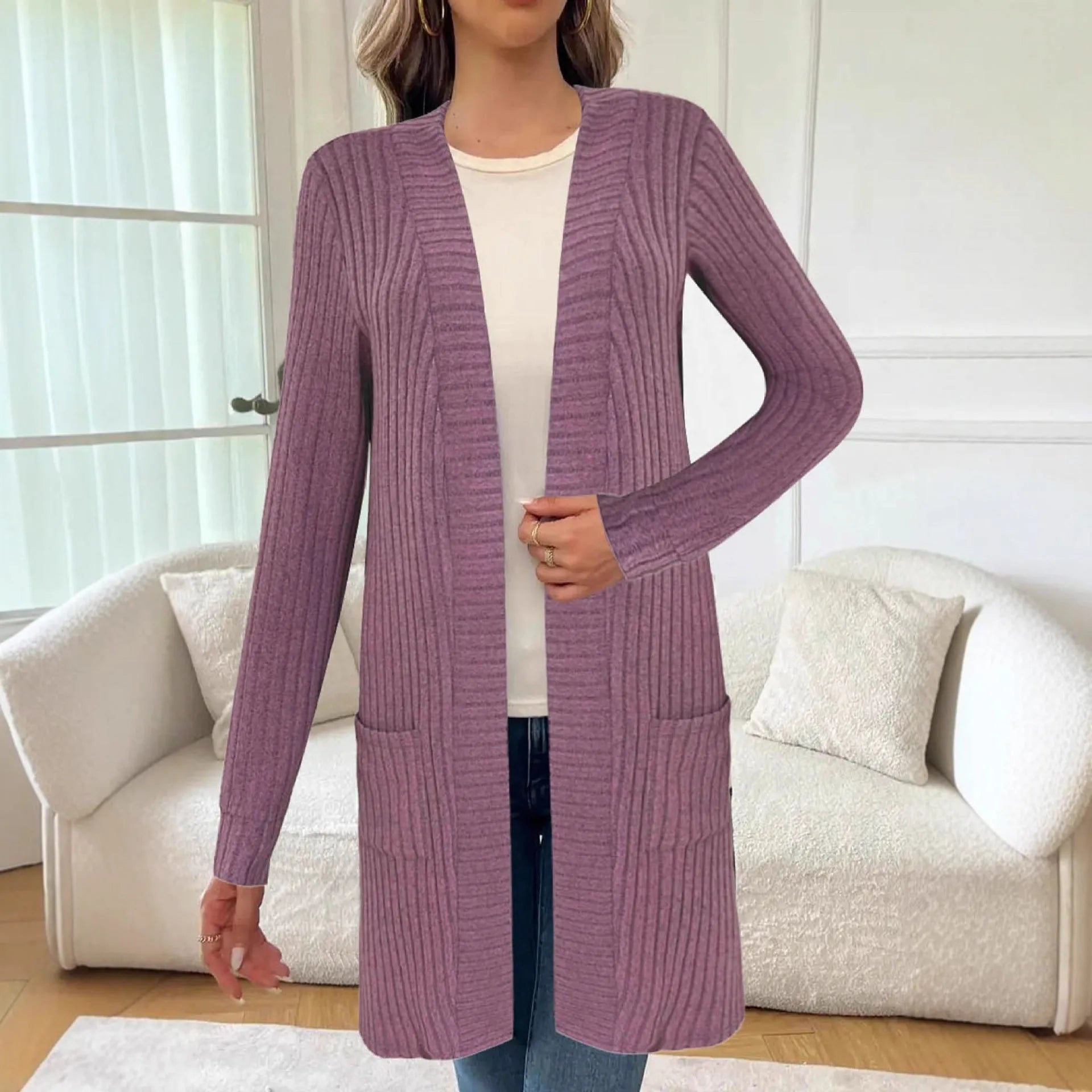 Long sleeve loose fit knitted cardigan jacket in black colour