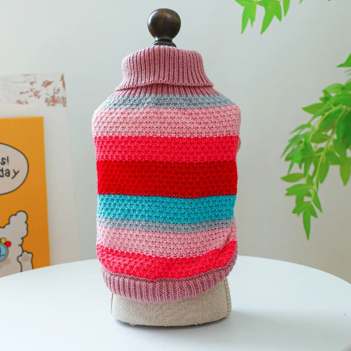 Pet Ring colorful stripes acrylic sweater for dogs, five sizes XS to XL, front view