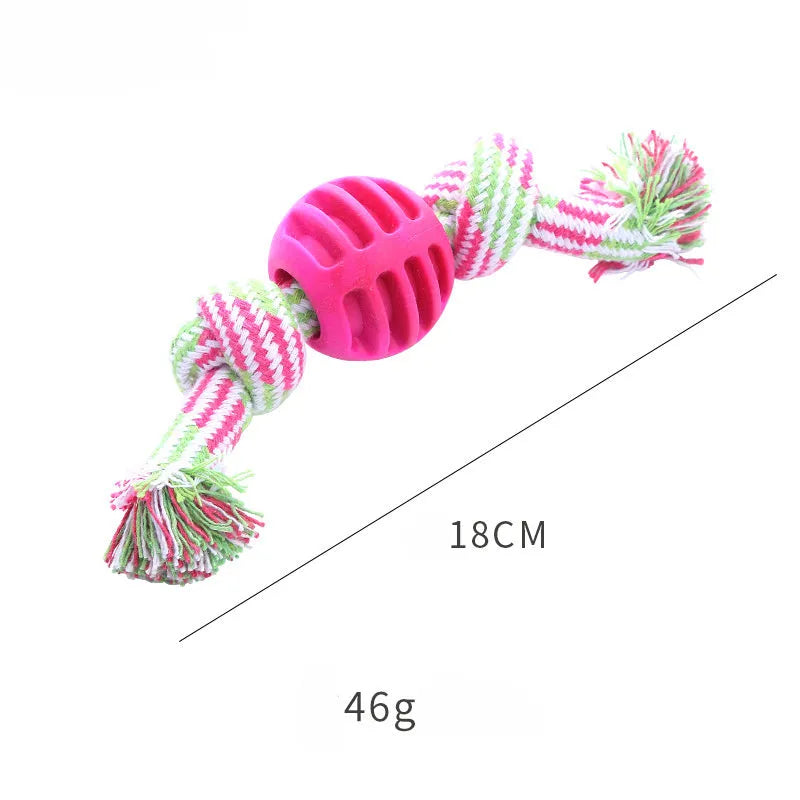 Blue molar-shaped dog chew toy with rope attachments for dental care and chewing