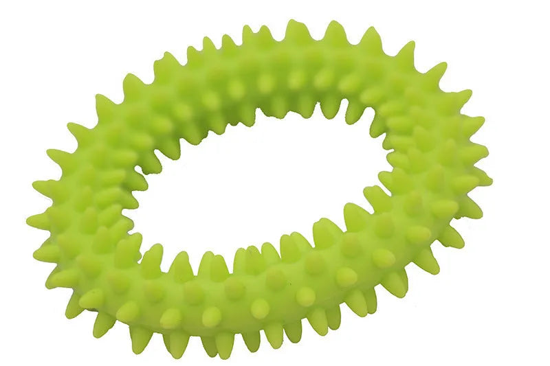 Blue spiky TPR circle ring dog chew toy for dental cleaning and bite training
