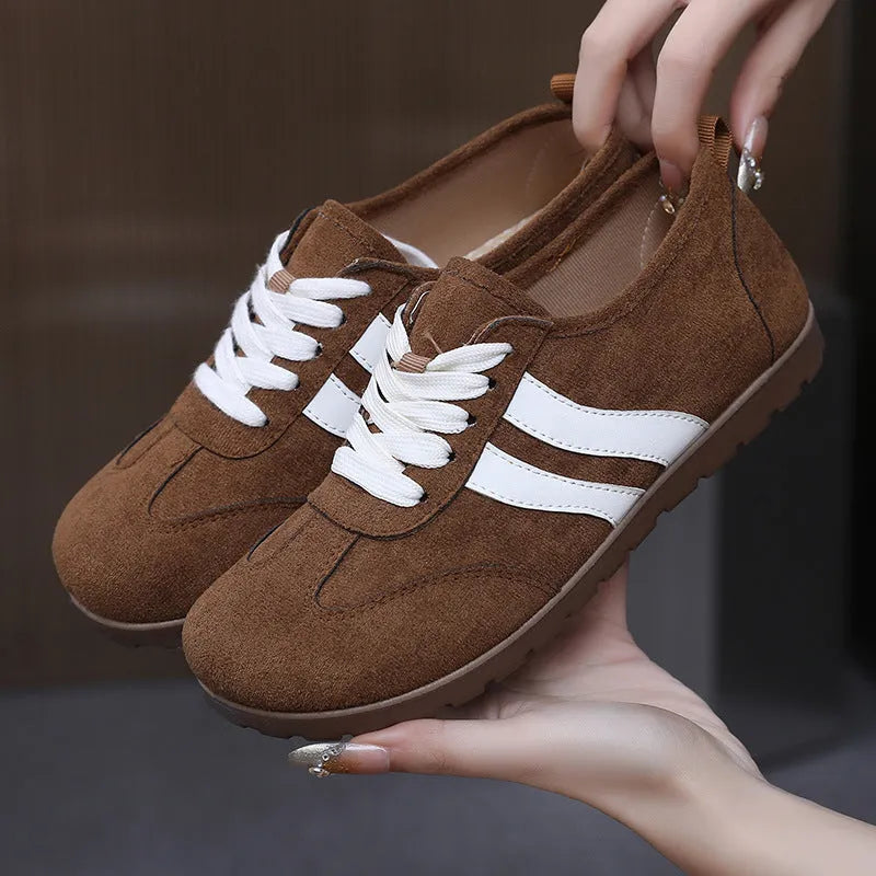 Women's vintage canvas sneakers with round toe and soft rubber sole in dark red colour