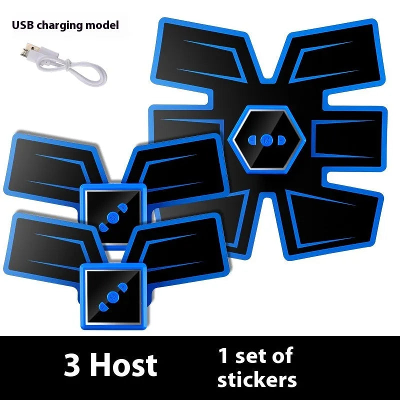 Eight-piece abdominal muscle waist reduction massage patch set showing nine style options.