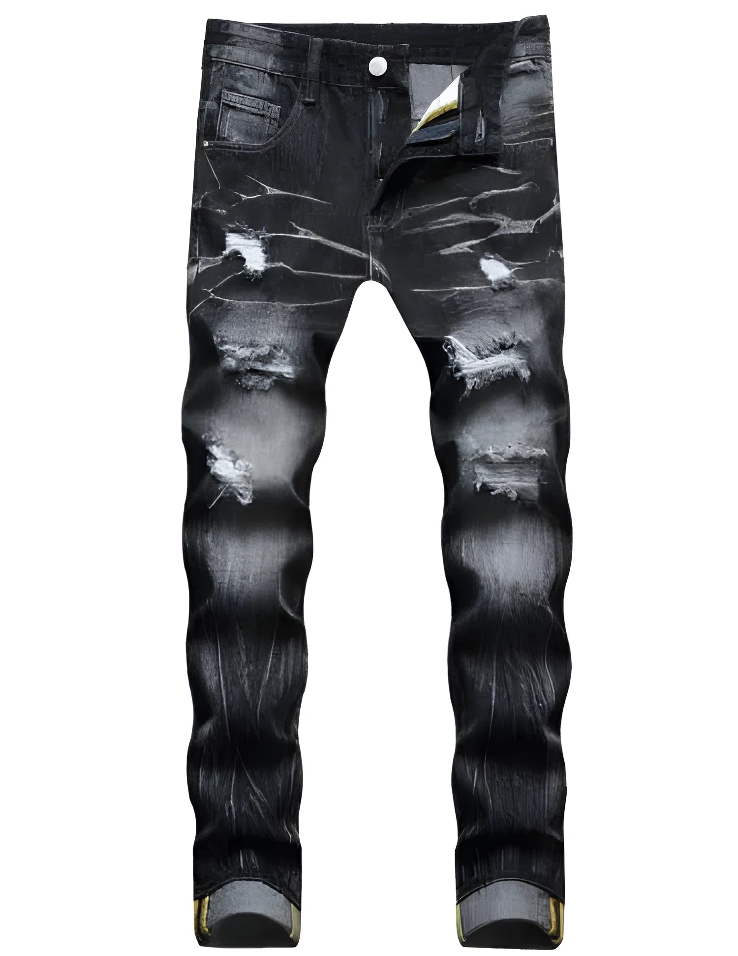 Men vintage distressed denim jeans trousers pants in blue cotton with tapered fit and five pockets
